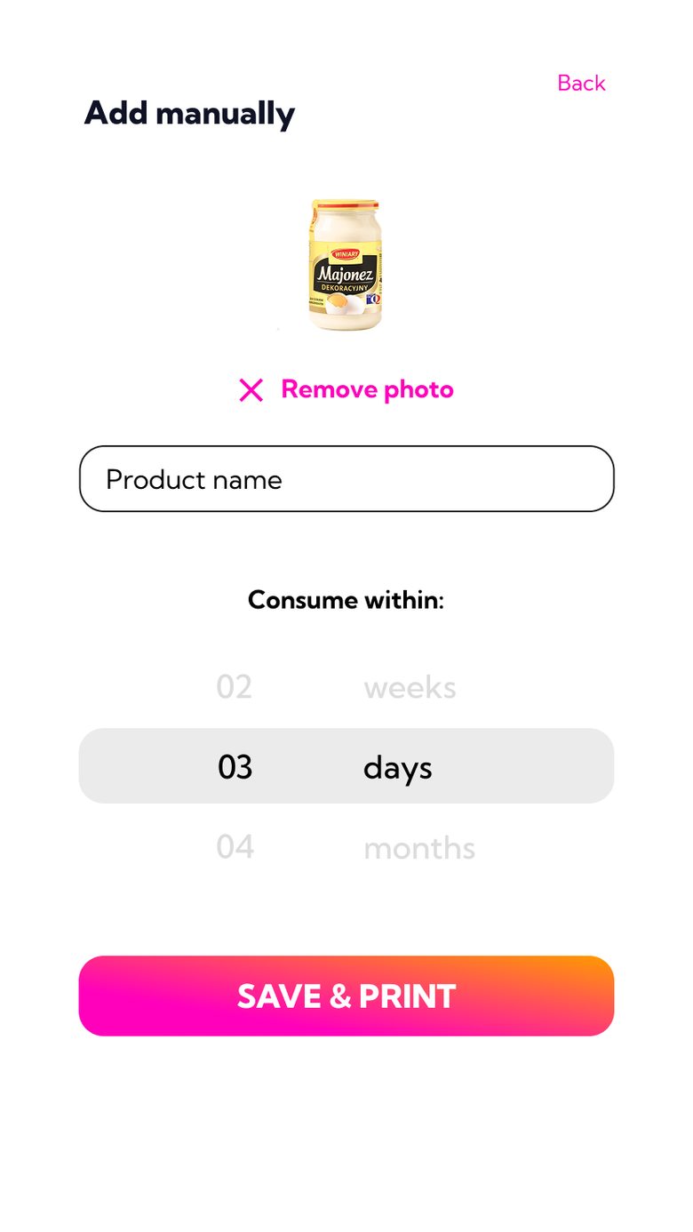 bbday add product manually and print screen