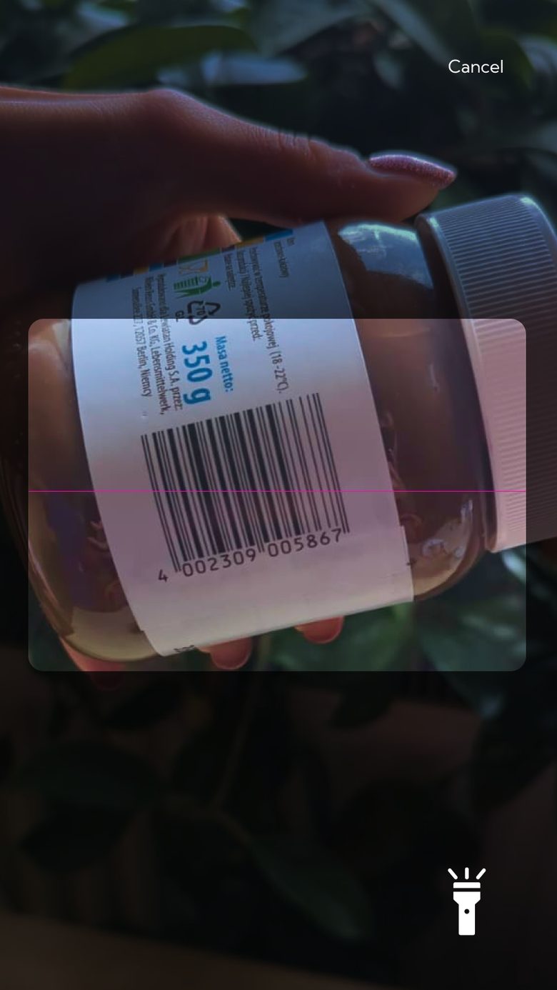 bbday app scanning a food barcode